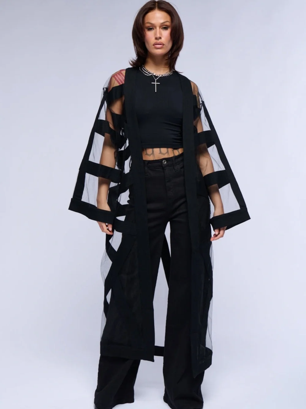 AKIRA Meshin Around Sheer Mesh Duster Cardigan NWT Medium - Picture 7 of 10